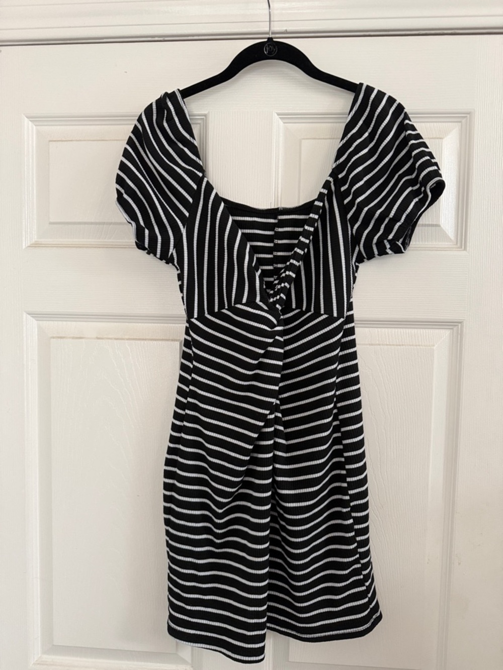 Black & White Striped Women’s Dress - Classic V-Neck